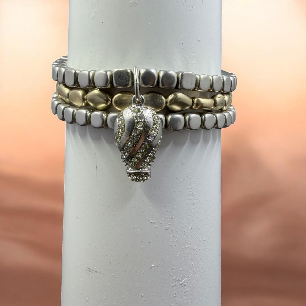 Chicos Silver‎ Gold Beaded Stretch Bracelet Hot Air Balloon Charm Statement